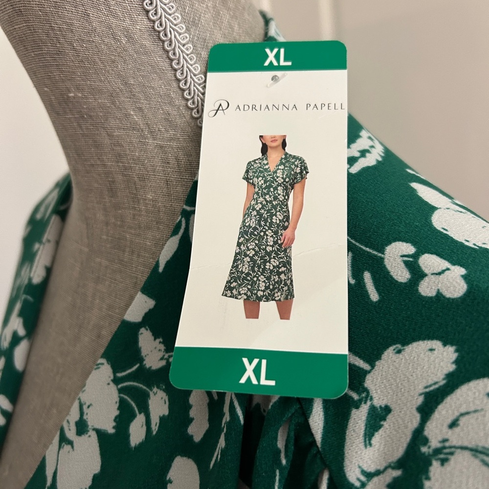 NWT! Adrianna Papell Women's Flutter Sleeve Floral Green&White Midi Dress Sz XL - Picture 10 of 13